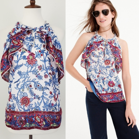 J. Crew Tops - Point Sur J. Crew Ruffle Block Print Top